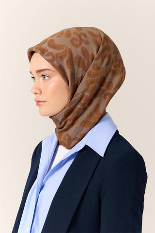 Viskon Karışımlı Velora Eşarp Taba-Gri-Soğan Kabuğu Desenli İnce Dokulu Dökümlü
                90X90