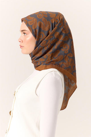 Velora Viscose Blend Scarf, Tan-Midnight Patterned, Fine Textured, Drapey, 90x90 cm