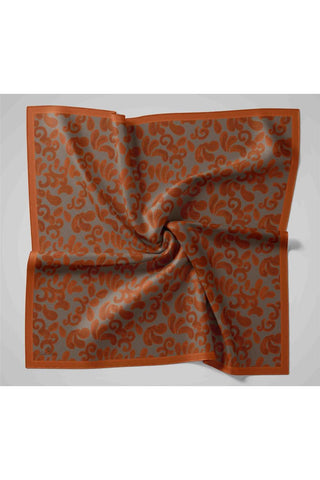 Viscose Blend Velora Scarf, Dark Grey-Terracotta-Orange Pattern, Fine Textured, Drapey, 90x90 cm.