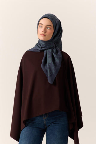 Viscose Blend Velora Scarf, Petrol Green-Petro Blue Patterned, Fine Textured, Drapey, 90x90 cm.