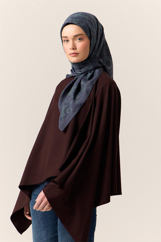 Viscose Blend Velora Scarf, Petrol Green-Petro Blue Patterned, Fine Textured, Drapey, 90x90 cm.