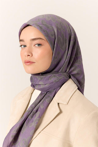 Viscose Blend Velora Scarf, Purple-Green-Gray Patterned, Fine Textured, Drapey, 90x90 cm.