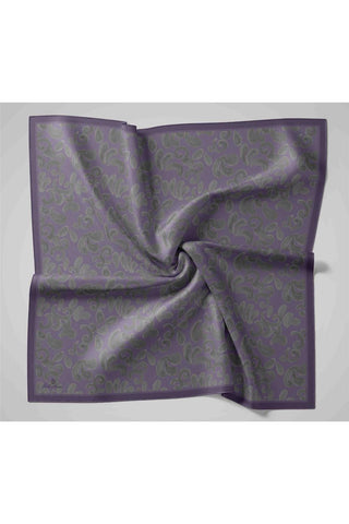 Viscose Blend Velora Scarf, Purple-Green-Gray Patterned, Fine Textured, Drapey, 90x90 cm.