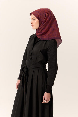 Viskon Karışımlı Velora Eşarp Mürdüm-Bordo-Kiremit Desenli İnce Dokulu Dökümlü
                90X90