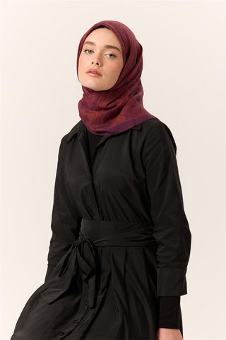 Viskon Karışımlı Velora Eşarp Mürdüm-Bordo-Kiremit Desenli İnce Dokulu Dökümlü
                90X90