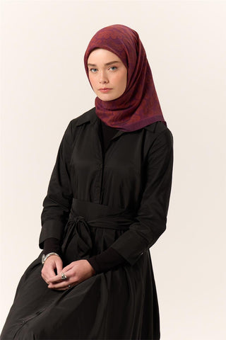 Viskon Karışımlı Velora Eşarp Mürdüm-Bordo-Kiremit Desenli İnce Dokulu Dökümlü
                90X90