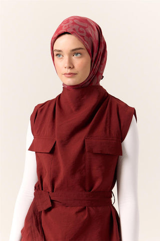 Viskon Karışımlı Velora Eşarp Narin Çiçeği-Bordo-Gri Desenli İnce Dokulu
                Dökümlü 90X90