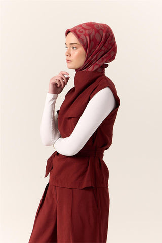 Viskon Karışımlı Velora Eşarp Narin Çiçeği-Bordo-Gri Desenli İnce Dokulu
                Dökümlü 90X90