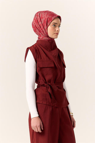 Viskon Karışımlı Velora Eşarp Narin Çiçeği-Bordo-Gri Desenli İnce Dokulu
                Dökümlü 90X90
