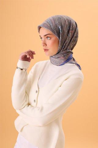 Viskon Karışımlı Velora Eşarp Mavi Lila-Pudra Desenli Dökümlü Yumuşak Dokulu
                90X90