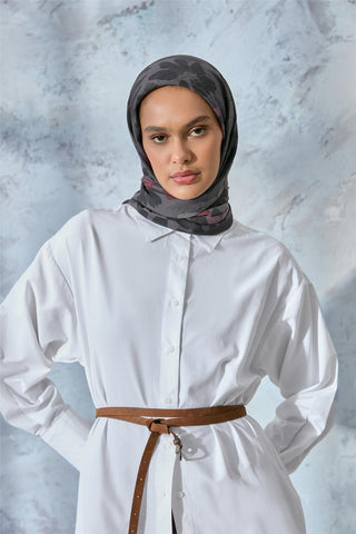 Viskon Velora Karışımlı Eşarp Grafit Gri-Füme Tonlu Desenli Tok Duruşlu 90X90 - Velora Eşarp - | Silk Home