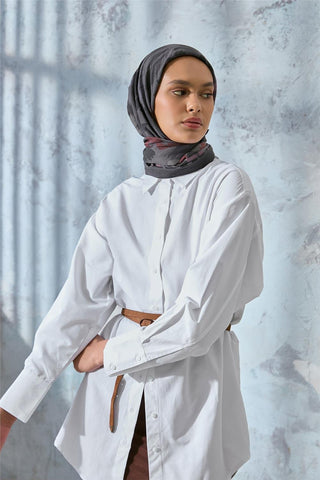 Viskon Velora Karışımlı Eşarp Grafit Gri-Füme Tonlu Desenli Tok Duruşlu 90X90 - Velora Eşarp - | Silk Home