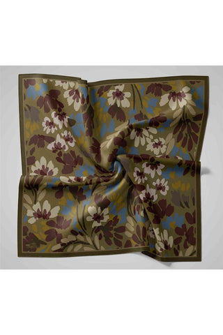 Viscose Velour Blend Scarf, Dark Green-Burgundy Toned Pattern, Firm Structure, 90x90 cm.