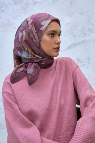 Viskon Velora Eşarp Kahve Bordo-Gül Kurusu Desenli Kaymaz Dokulu Tok Duruşlu
                90X90