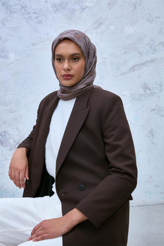 Viskon Velora Eşarp Yeşil Kahve-Füme Desenli Tok Duruşlu Kaymaz Dokulu 90X90
