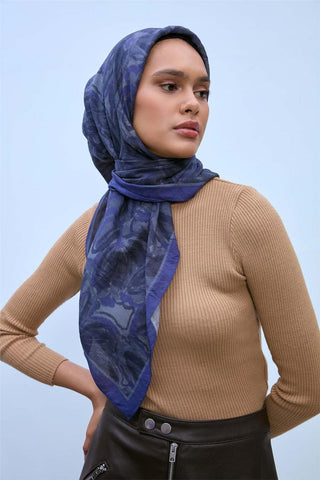 Viscose Velora Scarf, Purple-Anthracite Patterned, Non-Slip, Firm Structure, 90x90 cm