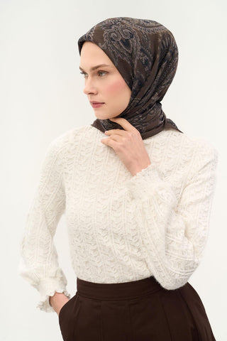 Viskon Velora Eşarp Dört Mevsim Etro Desen Kahverengi 90X90 - Velora Eşarp - | Silk Home