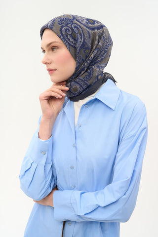 Viskon Velora Eşarp Dört Mevsim Etro Desen Dumanlı Gri 90X90 - Velora Eşarp - | Silk Home