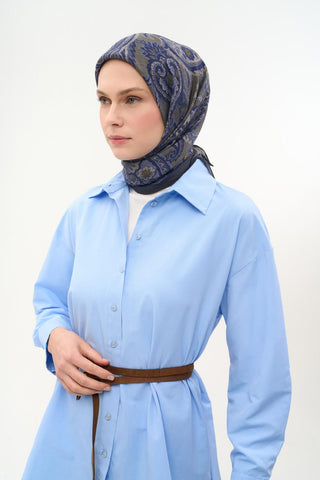 Viskon Velora Eşarp Dört Mevsim Etro Desen Dumanlı Gri 90X90 - Velora Eşarp - | Silk Home