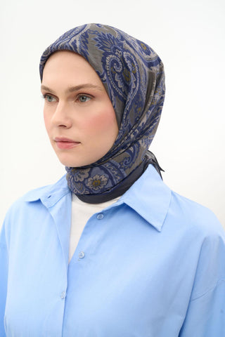 Viskon Velora Eşarp Dört Mevsim Etro Desen Dumanlı Gri 90X90 - Velora Eşarp - | Silk Home
