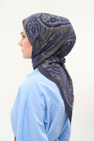 Viskon Velora Eşarp Dört Mevsim Etro Desen Dumanlı Gri 90X90 - Velora Eşarp - | Silk Home