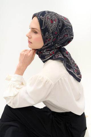Viskon Velora Eşarp Dört Mevsim Etro Desen Canlı Siyah 90X90 - Velora Eşarp - | Silk Home