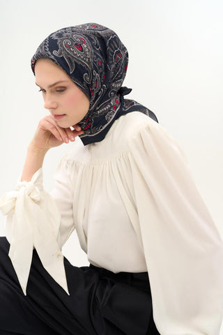 Viskon Velora Eşarp Dört Mevsim Etro Desen Canlı Siyah 90X90 - Velora Eşarp - | Silk Home