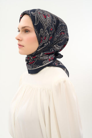 Viskon Velora Eşarp Dört Mevsim Etro Desen Canlı Siyah 90X90 - Velora Eşarp - | Silk Home