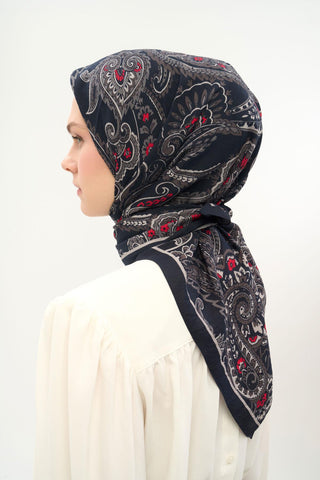 Viskon Velora Eşarp Dört Mevsim Etro Desen Canlı Siyah 90X90 - Velora Eşarp - | Silk Home