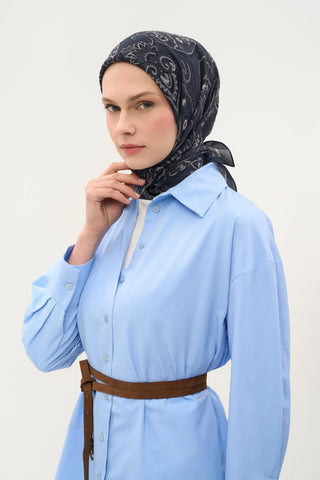 Viskon Velora Eşarp Dört Mevsim Etro Desen Koyu Lacivert 90X90 - Velora Eşarp - | Silk Home
