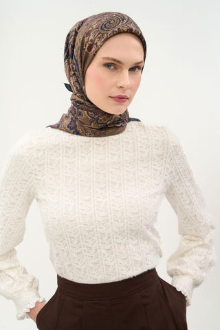 Viscose Velora Scarf, Four Seasons, Etro Pattern, Khaki, 90x90 cm 