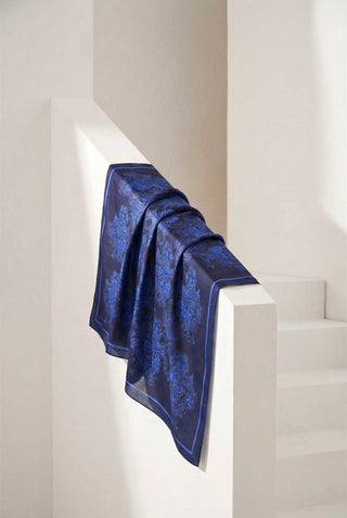 Viskon Velora Eşarp Dört Mevsim Barok Floral Desen Koyu Mavi 90X90 - Velora Eşarp - | Silk Home