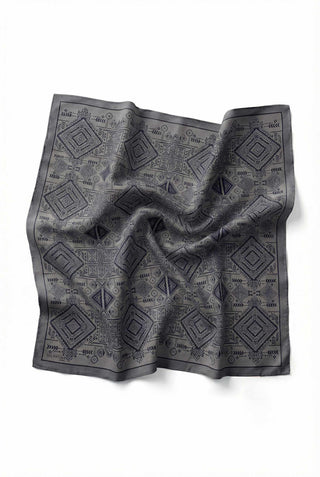 Viscose Velora Scarf, Four Seasons Kilim Pattern, Grey, 90x90 cm 