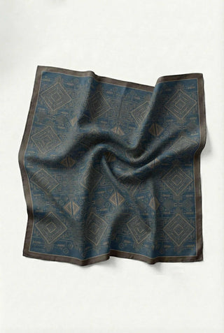 Viskon Velora Eşarp Dört Mevsim Kilim Desen Petrol Mavisi 90X90 - Velora Eşarp - | Silk Home