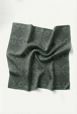 Viscose Velora Scarf, Four Seasons, Kilim Pattern, Green, 90x90 cm 