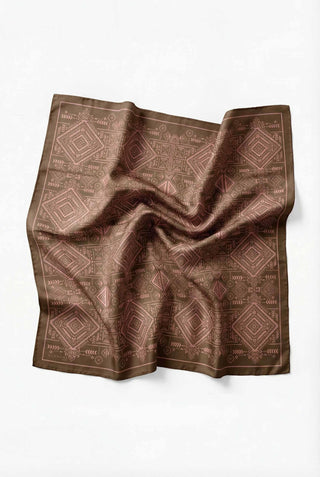 Viskon Velora Eşarp Dört Mevsim Kilim Desen Kahve 90X90 - Velora Eşarp - | Silk Home