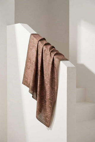 Viskon Velora Eşarp Dört Mevsim Kilim Desen Kahve 90X90 - Velora Eşarp - | Silk Home