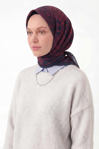 Viskon Velora Eşarp Dört Mevsim Kilim Desen Siyah 90X90 - Velora Eşarp - | Silk Home