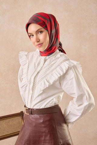 Velora Eşarp Abstract Koyu Kırmızı - Velora Eşarp - | Silk Home