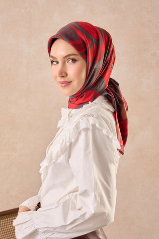 Velora Eşarp Abstract Koyu Kırmızı - Velora Eşarp - | Silk Home