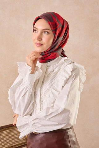 Velora Eşarp Abstract Koyu Kırmızı - Velora Eşarp - | Silk Home