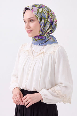 Velora Eşarp Aura Floral Bebe Mavisi - Velora Eşarp - | Silk Home