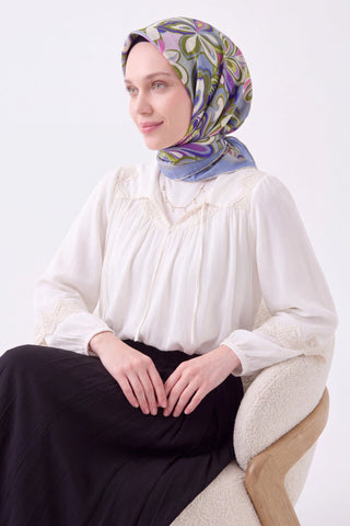 Velora Eşarp Aura Floral Bebe Mavisi - Velora Eşarp - | Silk Home