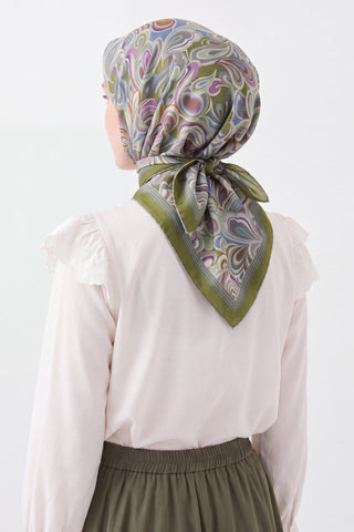 Velora Eşarp Aura Floral Çelik Mavi - Velora Eşarp - | Silk Home