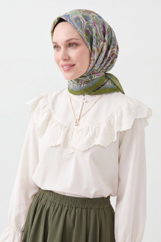 Velora Eşarp Aura Floral Çelik Mavi - Velora Eşarp - | Silk Home