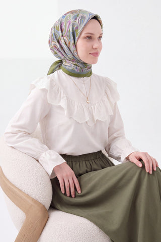 Velora Eşarp Aura Floral Çelik Mavi - Velora Eşarp - | Silk Home