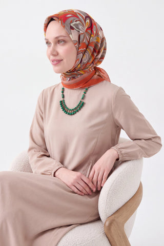 Velora Eşarp Aura Floral Koyu Turuncu - Velora Eşarp - | Silk Home