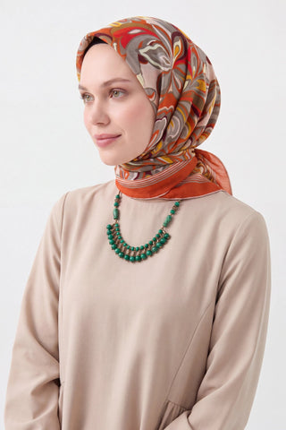 Velora Eşarp Aura Floral Koyu Turuncu - Velora Eşarp - | Silk Home