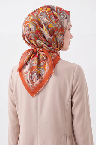 Velora Eşarp Aura Floral Koyu Turuncu - Velora Eşarp - | Silk Home