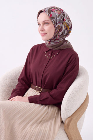 Velora Eşarp Aura Floral Koyu Vizon - Velora Eşarp - | Silk Home